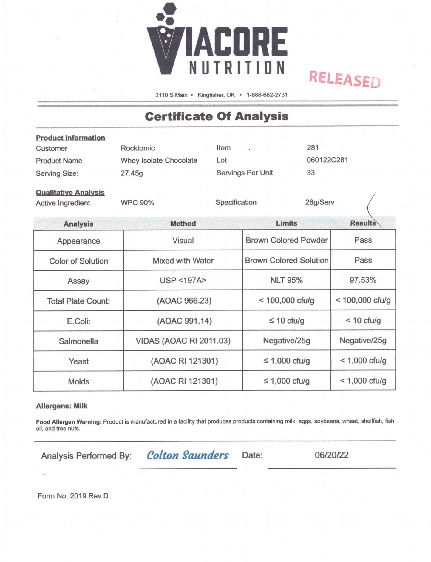 2lb 100% Whey Isolate Chocolate